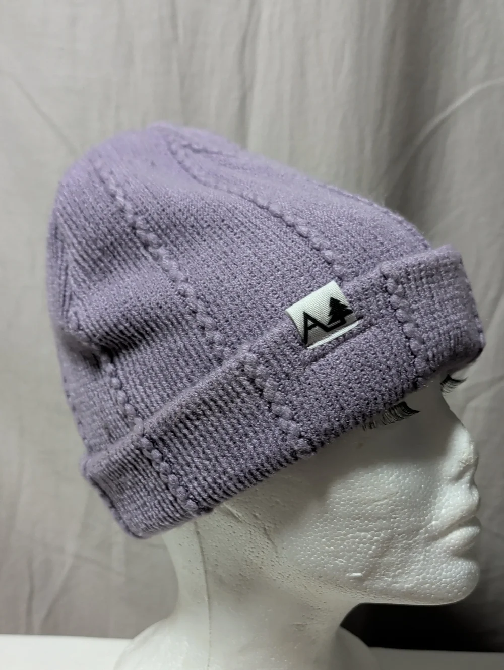 Adult Lavender Cable Knit Beanie Hat - Logo Cottage Core Beachy Vacation